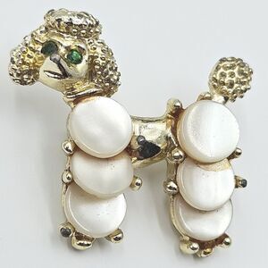 Vintage Goldtone Mother of Pearl  Figural Poodle Brooch